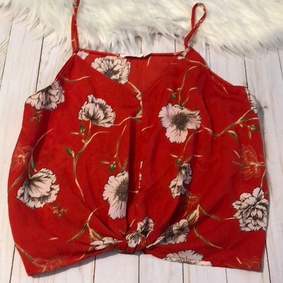 Lush Tops - LUSH red floral crop top size small EUC